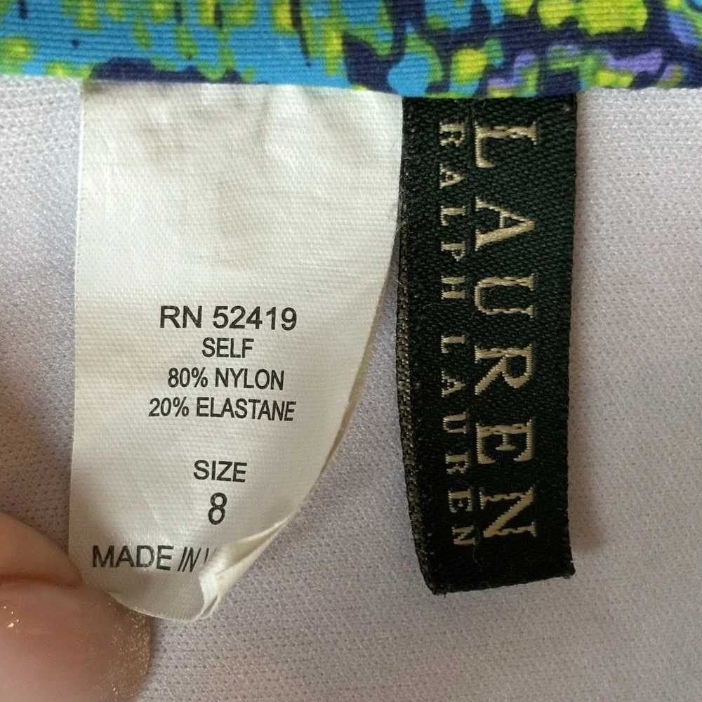 LAUREN‎ RALPH LAUREN PAISLEY TWIST MOLDED CUP HALTER BIKINI TOP sz 8 Blue Green